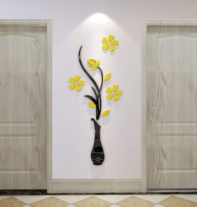 3D Vase Wall Murals for Living Room & Bedroom, DIY Wall Decal, Originality Stickers Gift, Yellow, 59 X 23 inches