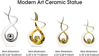 Querro Modern Abstract Ceramic Statue - Elegant White & Gold Decor for Home Living Room, Dining Table Centerpiece & Office Shelf | Luxury Aesthetic Sculpture(Small)