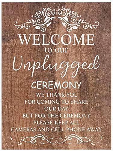 Rustic Wooden Signs Unplugged Wedding Sign - Welcome to Our Unplugged Ceremony - Unplugged Ceremony Sign Wall Art Decor Kitchen Cafe Pub Decor Gift 12x16 INCH