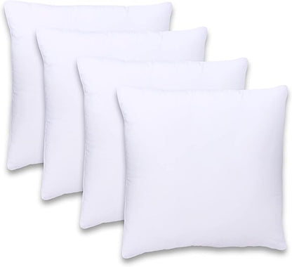 GOLD TEXTILES White Throw Pillows Insert (Pack of 4) - 18 x 18 Inches Polyester Sham Stuffer Throw Pillow - Lightweight Square Indoor Decorative Pillows - Bed and Cushion Couch Pillows