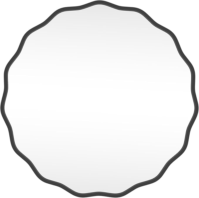 HOMECOOKIN 28" Wavy Round Wall Mirror, Black Scalloped Circle Mirror Edge Round with Metal Frame, Modern Decorative Hanging/Leaning Mirrors for Bathroom, Hotels, Hallway, Entryway, Vanity, Office