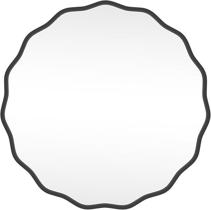 HOMECOOKIN 28" Wavy Round Wall Mirror, Black Scalloped Circle Mirror Edge Round with Metal Frame, Modern Decorative Hanging/Leaning Mirrors for Bathroom, Hotels, Hallway, Entryway, Vanity, Office