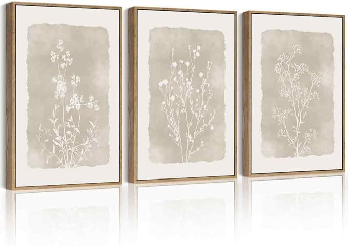 Drsoum Botanical Flower Wall Art Framed Vintage Floral Wall Prints Wildflower Neutral Rustic Bohemain Artwork Farmhouse Bedroom Ready to Hang 11x14in Natural Framed