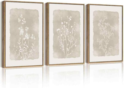 Drsoum Botanical Flower Wall Art Framed Vintage Floral Wall Prints Wildflower Neutral Rustic Bohemain Artwork Farmhouse Bedroom Ready to Hang 11x14in Natural Framed