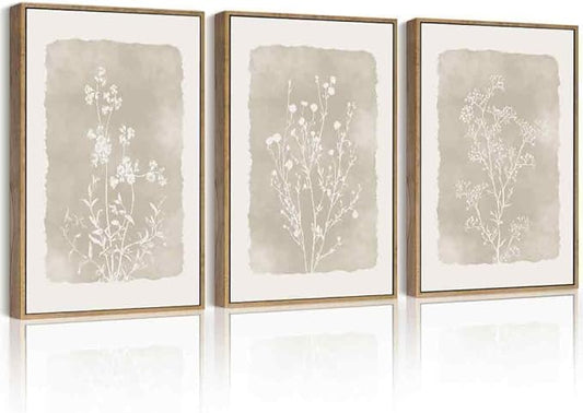 Drsoum Botanical Flower Wall Art Framed Vintage Floral Wall Prints Wildflower Neutral Rustic Bohemain Artwork Farmhouse Bedroom Ready to Hang 11x14in Natural Framed