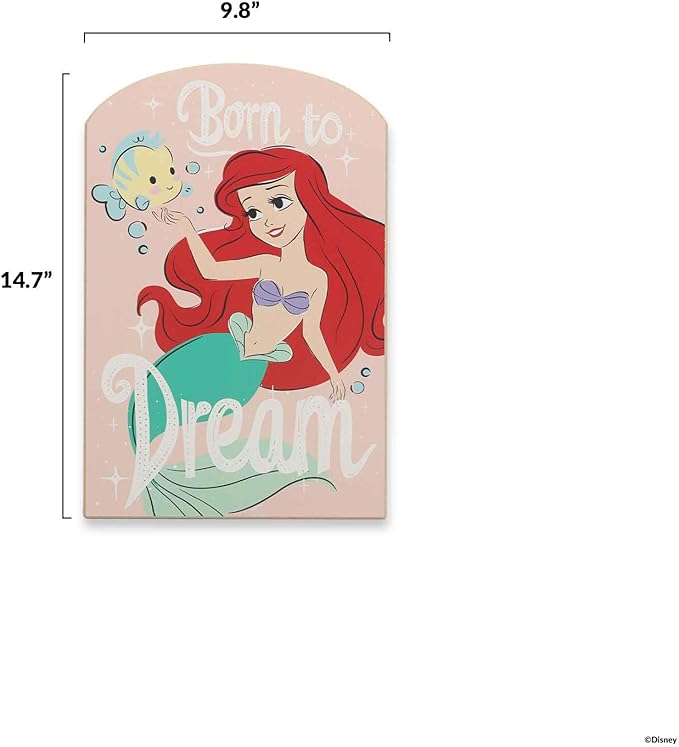 Open Road Brands Disney The Little Mermaid Born to Dream Wood Wall Decor- Beautiful Ariel Wall Art for Kids' Bedroom or Nursery