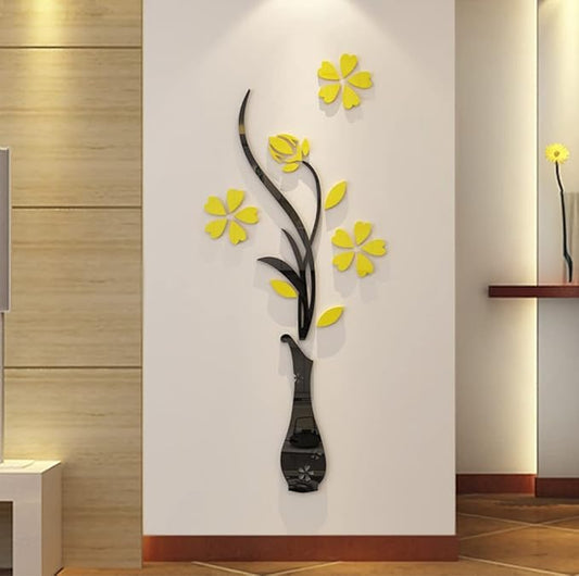 3D Vase Wall Murals for Living Room Bedroom Sofa Backdrop TV Background, Originality Stickers Gift, DIY Wall Decal Decor (Yellow, 47 X 18 Inches)