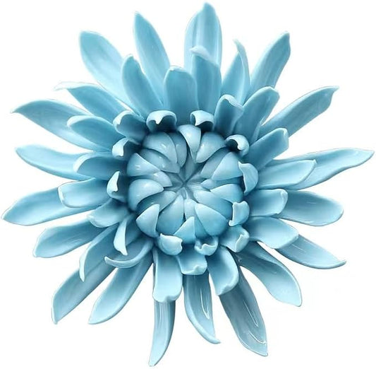3.35" Ceramic Flower Wall Art, Artificial 3D Flower Wall Art，Handmade 3D Wall Art Hanging Sculpture， Porcelain Flower Wall Décor,Handmade Porcelain Flower Decoration for Home Office Decor (Blue，Chrysanthemum)
