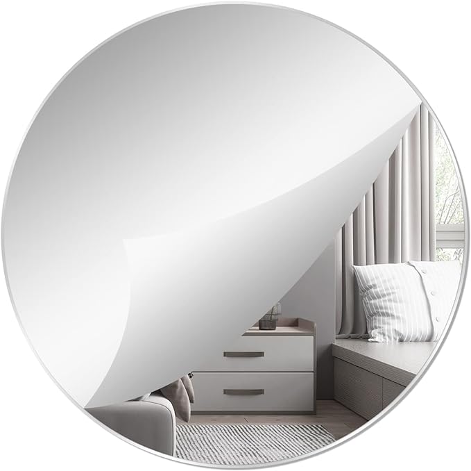 12'' Round Wall Mirror Tiles High Clear Reflecticon Self Adhesive Acrylic Mirror Sheets Circle Stickers for Bathroom, Bedroom, Door, Home Decor