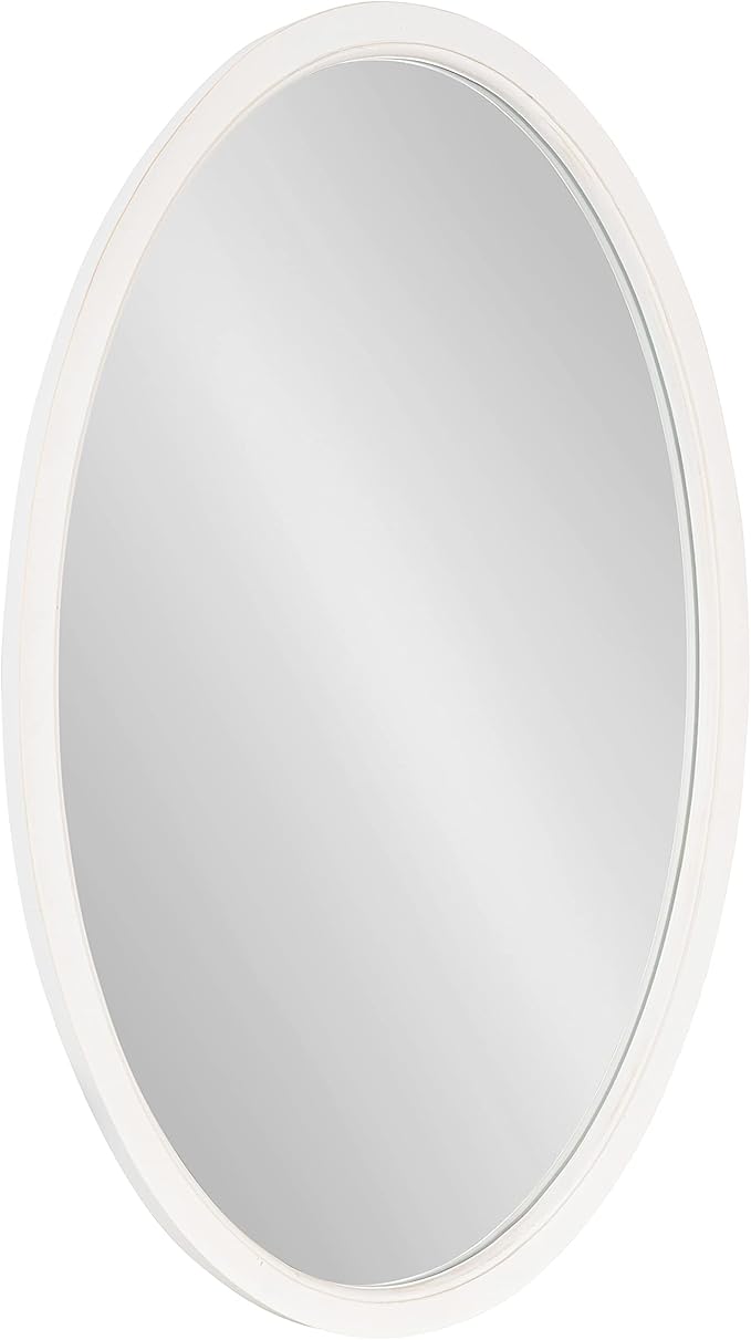 Kate and Laurel Hogan Farmhouse Oval Wall Mirror; 24 x 36; Rustic White; Sophisticated Coastal Mirror for Wall