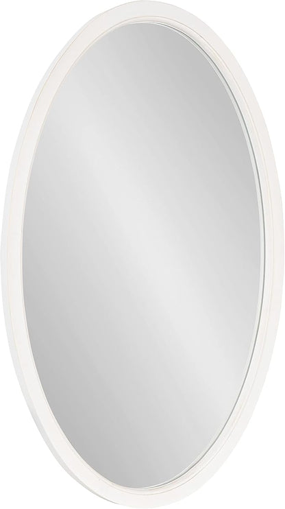 Kate and Laurel Hogan Farmhouse Oval Wall Mirror; 24 x 36; Rustic White; Sophisticated Coastal Mirror for Wall
