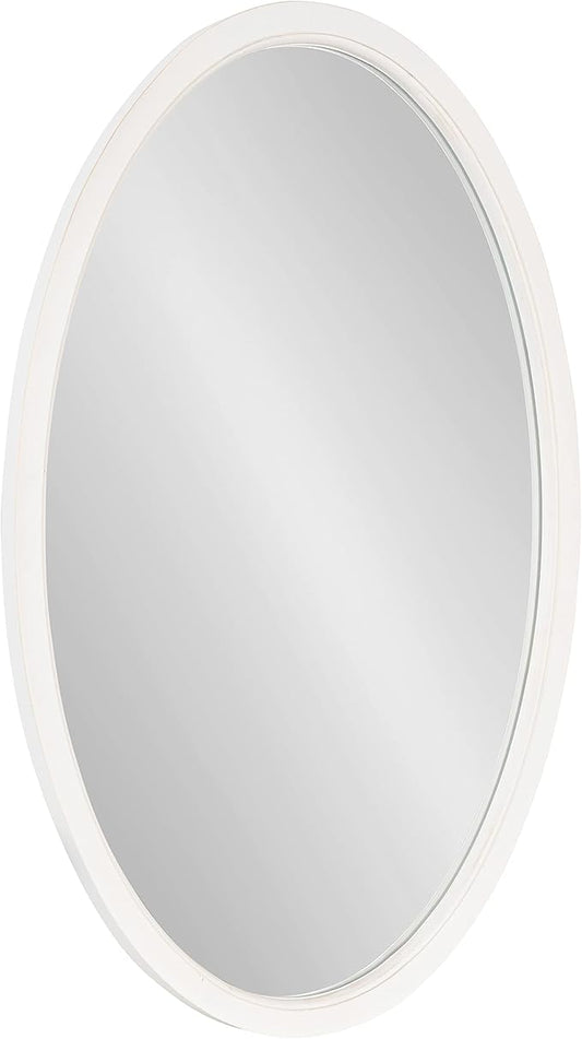 Kate and Laurel Hogan Farmhouse Oval Wall Mirror; 24 x 36; Rustic White; Sophisticated Coastal Mirror for Wall
