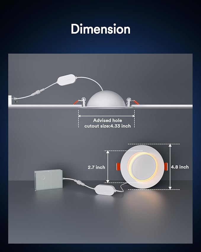Lumary 4 Inch Smart Gimbal Recessed Lighting Ultra with 2200k Night Light，270°+90°Rotatable LED Recessed Lights, 9W 600LM Angled Adjustable LED Downlight, Works with Alexa & Google Assistant, 4Pack