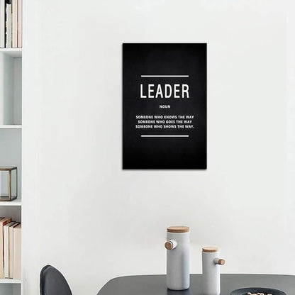 Leader Noun Motivational Wall Art Inspiring Painting Prints on Canvas Inspirational Leadership Entrepreneur Quotes Posters Inspiration Pictures Wooden Decorations Artwork for Office Home (12”Wx16”H)