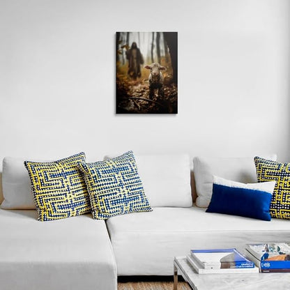 Religious wall decor for prayer room Christian wall art for Christmas decorations indoor Jesus and Lamb canvas wall prints Jesus Running After Lost Lamb Picture for home decor Baptism gifts for boys-girl serenity prayer wall art for catholic Women chri...