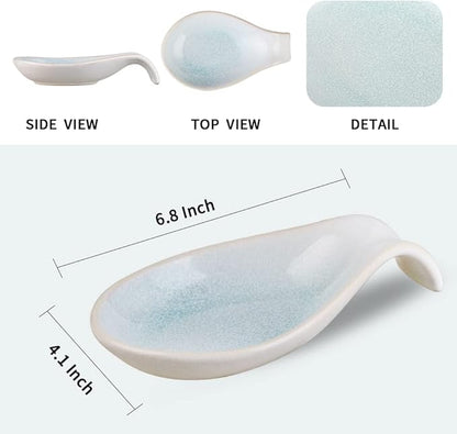Nihow Ceramic Spoon Rest: 4 Inch Stable Utensil Rest - Heat Resistant Spoon Holder for Kitchen counter/Countertop/Stove Top - Dishwasher Safe - Elegant Green & White (1 PC)