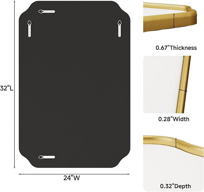 Gold Wall Mirror 32"x24", Scalloped Edge Vanity Mirror - Hangs Vertically/Horizontally Decorative Bathroom Mirror for Vanity, Bedroom & Entryway, Aesthetic Bathroom Decor