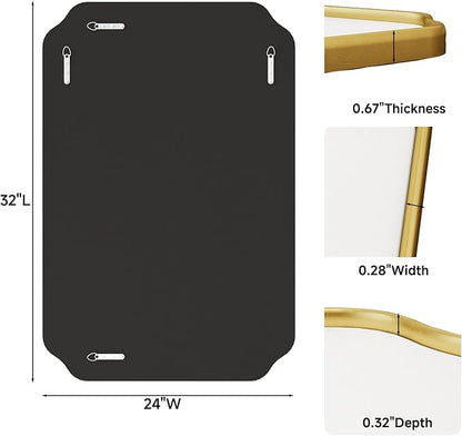 Gold Wall Mirror 32"x24", Scalloped Edge Vanity Mirror - Hangs Vertically/Horizontally Decorative Bathroom Mirror for Vanity, Bedroom & Entryway, Aesthetic Bathroom Decor