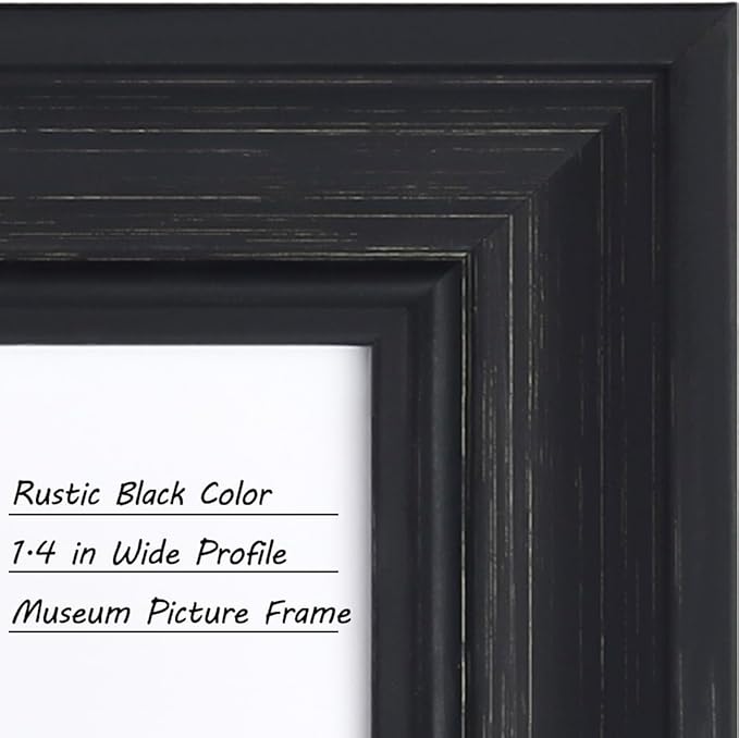 Yaetm 9x12 Picture Frame Matted to 6x8 Set of 4, 1.4” Wide Molding & Distressed Black Photo Frames 9 x 12 with Tempered Glass, Display on Tabletop & Wall Mounting (4 pack, Black)