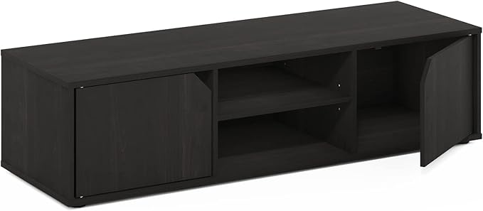Furinno CLASSIC TV Stand, Petite 2-Tier Entertainment Center with Open Shelf and Door Cabinets, TV Console for TV up to 55 Inch, for Living Room, Bedroom, Espresso