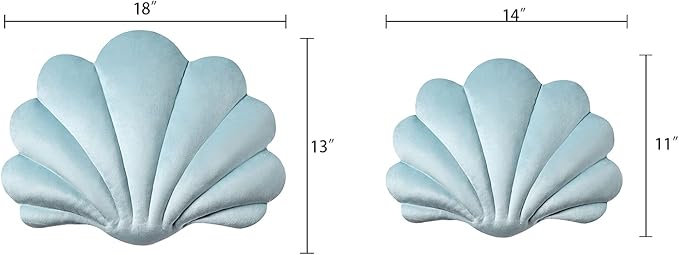 Ashler 3D Throw Pillows Shell Shaped Accent Throw Pillow, Soft Velvet Insert Included Cushion for Couch Bed Living Room, Pack of 1, Light Blue, 14 X 11 inches