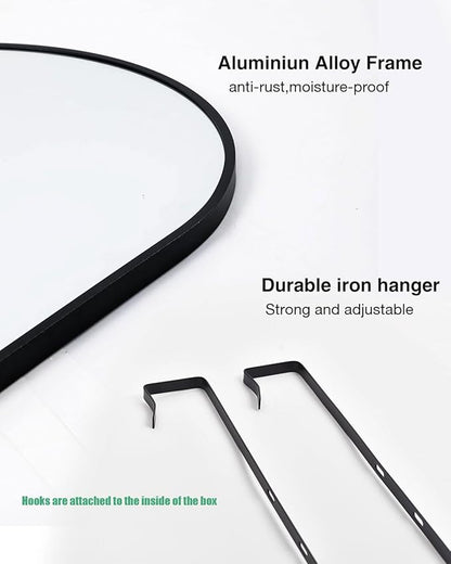 KOMCOTE Full Length Mirror 48x14 Inches - Over The Door Hanging Mirror for Bedroom, Living Room, Closet - Arch Floor Mirror, Door Mirror with Black Frame - No Drill Easy Install