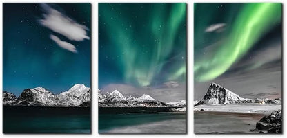 Pacimo Canvas Wall Art Aurora Scenery Painting on Canvas for Living Room Decoration Natural Landscape Canvas Paintings 3 Piece Bedroom Home Office Decor Stretched Framed Ready to Hang - 16"x24"x3 Panels