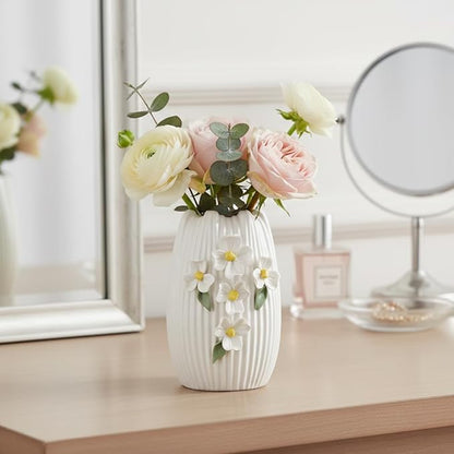 White Ceramic Vase - Modern Decorative Vase for Living Room, 3D Minimalist Flower Vases Home Decor, Centerpiece, Bathroom, Shelf, Table Decor, 7 Inch