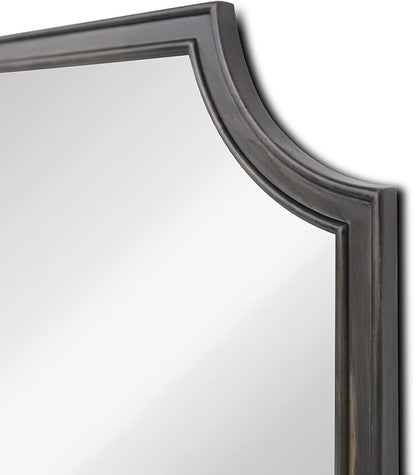 WallBeyond 24" x 36" Full Scalloped Corners Arch Rectangle Wall Mirror with Wood Frame for Entryway, Living Room or Bedroom Home Decor - Light Woodgrain [24" x 36" Black]