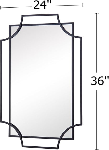 Black Wall Mirror for Living Room, 36''X24'' Black Bathroom Mirror with Metal Frame, Antique Decorative Mirror for Living Room, Entryway, Dining Room Decor