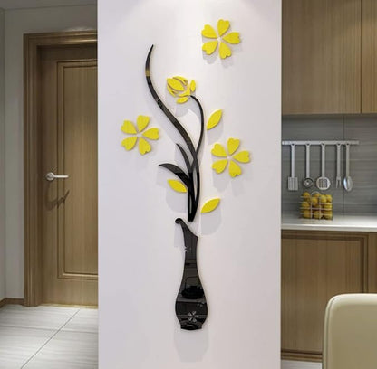 3D Vase Wall Murals for Living Room & Bedroom, DIY Wall Decal, Originality Stickers Gift, Yellow, 59 X 23 inches