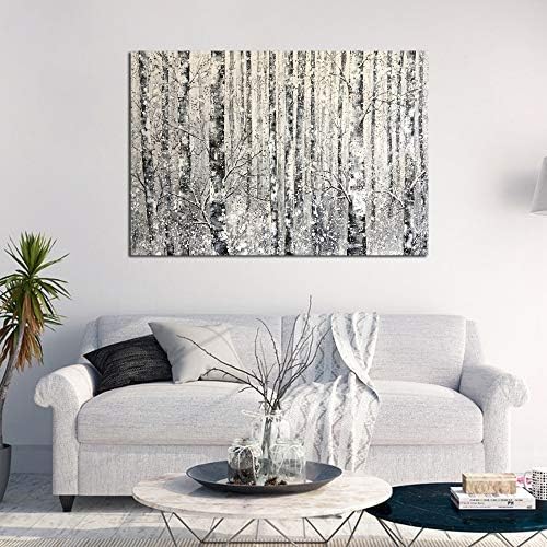 Yihui Arts Modern Birch Tree Canvas Wall Art With Textured Black and White Forest Painting on Canvas Pictures for Living Room Bedroom Bathroom Decoration