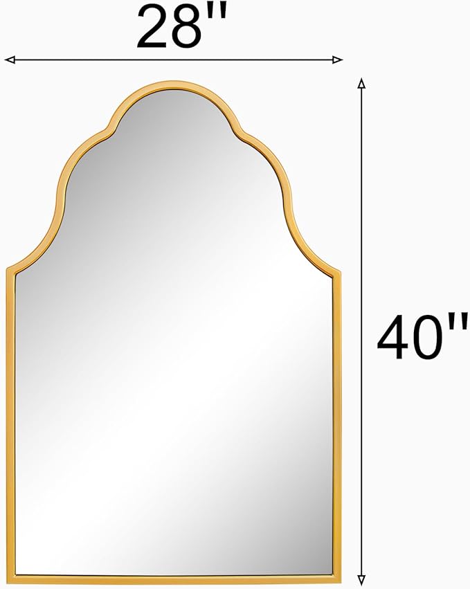 Chende Gold Scalloped Mirror, 40'' x 28'' Decorative Mirror with Wooden Frame, Elegant Arched Mirror for Living Room, Bathroom, Entryway