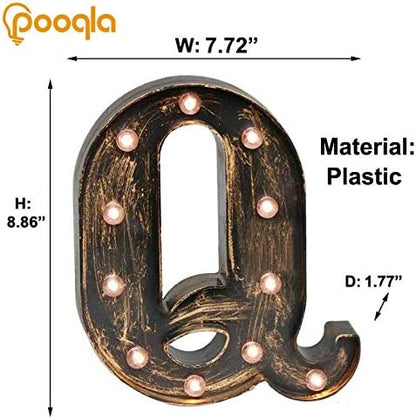 Pooqla Vintage Light Up Marquee Letters with Lights – Illuminated Industrial Style Lighted Alphabet Letter Signs - Coffee Bar Apartment Bedroom Wall Home Initials Decor A-Z