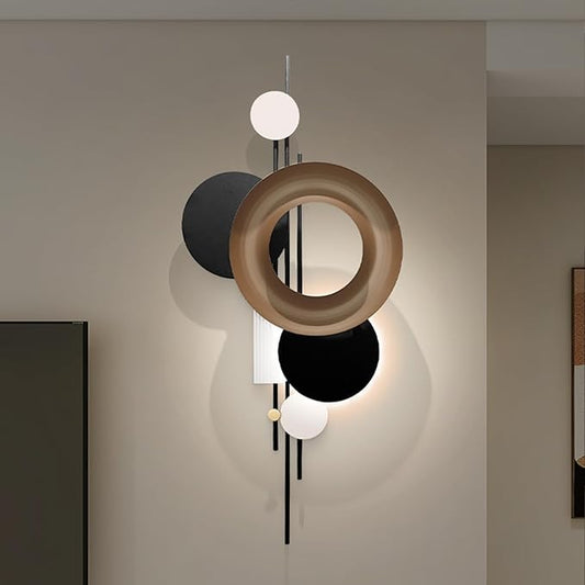 HEBOIX Black 3D Wall Art Decor with Led Lights，Voice-Activated Luminescence Abstract Modern Metal Walls Decor，Minimalist Large Walls' Art for Corridor/Entrance Wall(22''Lx46''W-Light)