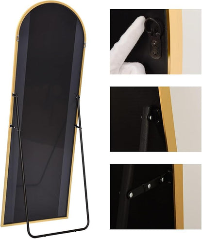 KOMCOTE Full Length Floor Mirror, 82x42 Inch Oversized Arched Standing Mirror in Gold for Bedroom, Living Room, Dressing Room - Elegant Freestanding Leaning Mirror Decor