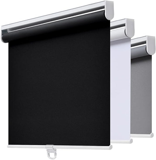 AOSKY Cordless Roller Shades Blackout Blinds for Windows Room Darkening Rolled Up Shades with Spring System, UV Protection Window Shades Door Blinds for Home and Office (28" W x 72" H, Black)