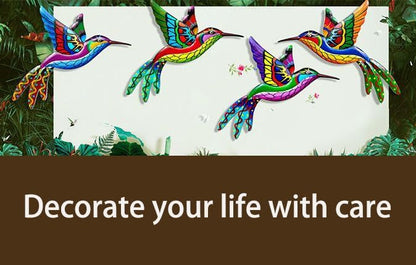 4 Pack Outdoor Garden Wall Art Decor Metal Hummingbird, 3D Colorful Garden Birds Sculpture, Metal Hand Made Bird Wall Art Decorations for Fence Patio Balcony Living Room