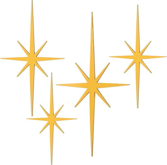 Blulu 4 Pcs Cast Iron Starburst Shaped Wall Decor Metal Mid Century Modern Decor Retro Atomic Stars Wall Art Elegance Accents Vintage Celestial Whimsigoth Hangings for Home Office Room(Gold)