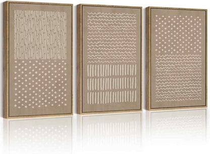 PHOPAGO Boho Mid-Century Modern Framed Wall Art Large 16x24in Minimalist Geometric Neutral Wall Decor Bohemain Artwork Home Office Dining Room Decor - Natural Framed