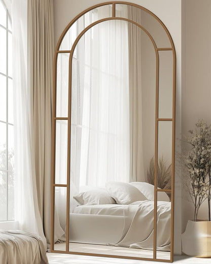 Antok 81" x 41" Full Length Mirror, Floor Mirror Arched Window Decorative Mirror, Metal Framed Decor Farmhouse Floor Mirrors Art Pane Mirrors Wall Decor for Bedroom, Living Room, Entryway Bronze