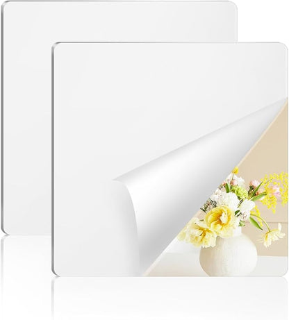 yuntop 2 Pack Self Adhesive Acrylic Mirror, 2MM Flexible Plastic Mirror, Shatterproof PS Frameless Wall Mirror for Bathroom Vanity and Entryway (12 x 12 inch)