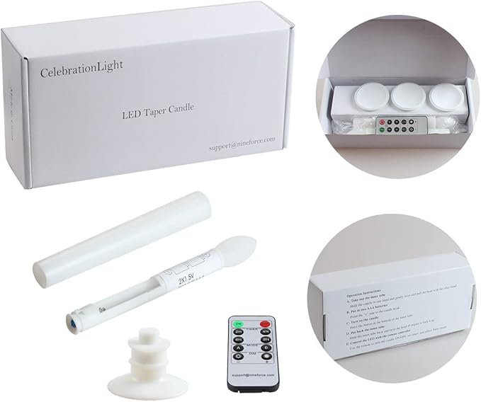6 Pack Flameless Taper Candles with Remote/Timer, Battery Operated Flickering LED Window Candles, Vintage Christmas Electric Fake Candlesticks, White Holder