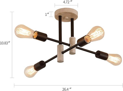 MEIXISUE Farmhouse Ceiling Light Fixtures,Oak+Black,4-Lights Rustic Vintage Metal Sputnik Chandelier for Bedroom Living Room Dining Room Kitchen Entryway Hallway Office UL Listed