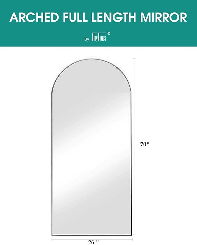 70''x26'' Full Length Mirror, Large Arched Floor Mirror with Stand, Oversized Wall Mirror, Full Body Mirrors Standing Leaning for Living Room, Bedroom (Black)