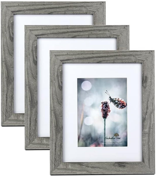 Grey 8x10 Picture Frame set of 3,Display 8x10 without Mat or 5x7 with Mat Wall Gallery Photo Frames