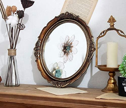 Funerom 12.8 x 14.3 inch Vintage Decorative Wall Mirror, Hanging Mirrors for Bedroom Living-Room Dresser Decor, Oval (Antique Gold)