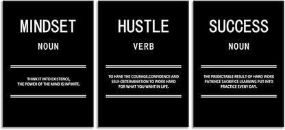 Motivational Canvas Wall Art for Office Mindset Hustle Success 3 Panel Print Inspirational Poster Painting Modern Inspiring Artwork for Home Living Room Gym Decor Ready to Hang [60''Wx 28''H]