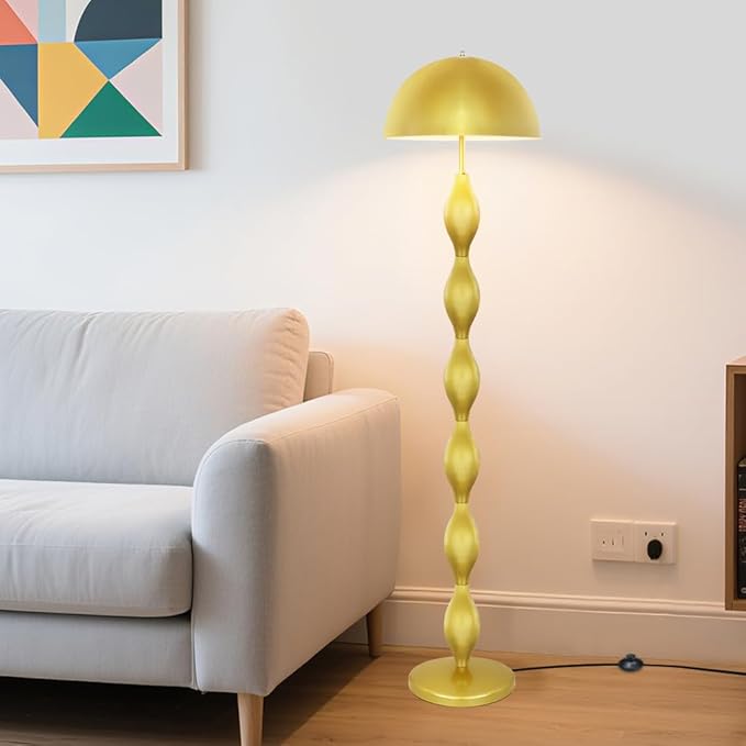 Floor Lamp Creative Mushroom Lamp, Gold Standing Lamp with Foot Switch, Creamy Style Modern Tall Lamp for Living Room, Bedroom, Office, Corner, E26/E27 Bulbs Compatible