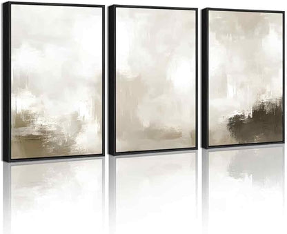PHOPAGO Abstract Framed Wall Art Minimalist Beige Pastel Neutral Wall Decor Modern Art Paints for Living Room Bedroom Decor - 11x14in Black Framed